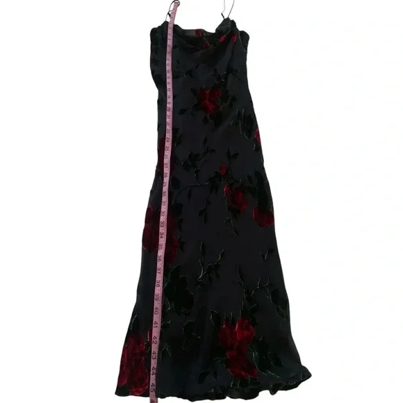 Vintage 90’s Betsey Johnson NY Dress Black Red Rose Mesh Velvet Burnout Sz L - Picture 12 of 13